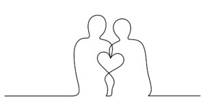 Line drawing of two figures and a heart